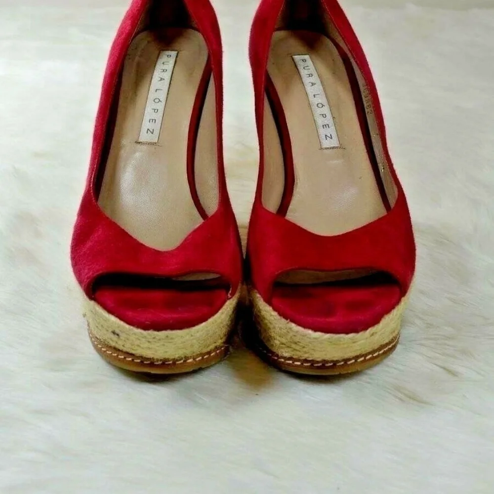 Pura Lopez Red Suede Platform Espadrilles